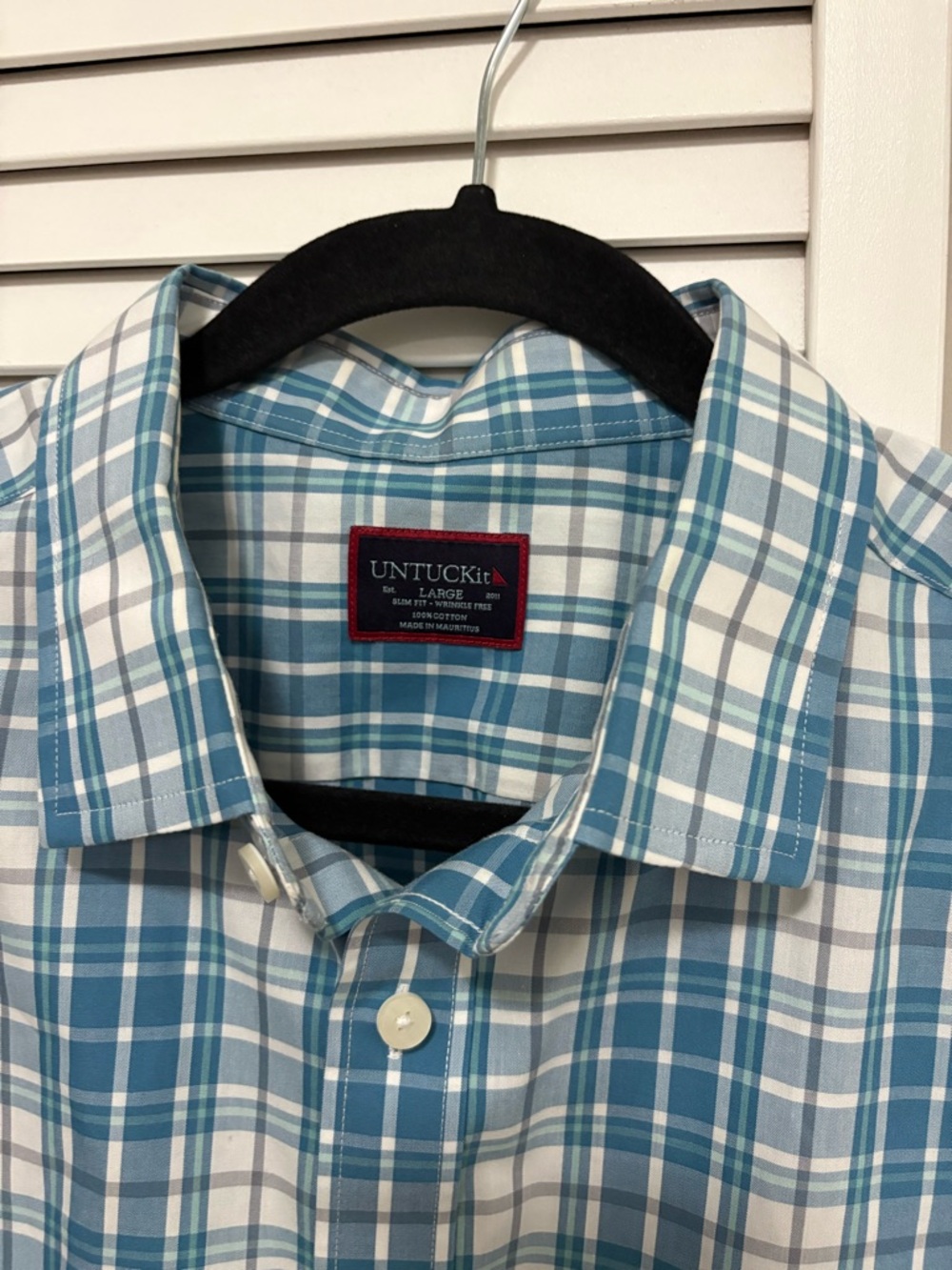 UNTUCKit Teal Plaid & Light Blue Check Men’s Button-Down Shirts (Pair) - Picture 2 of 5